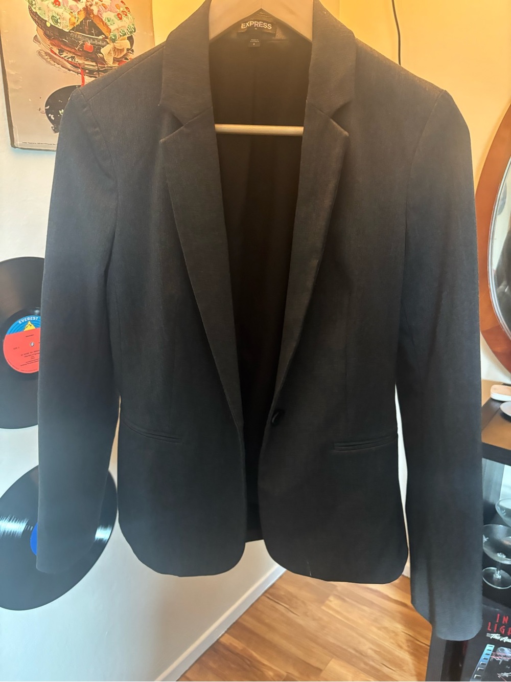 Express Women’s Gray Blazer- Classic Single-Button Suit Jacket